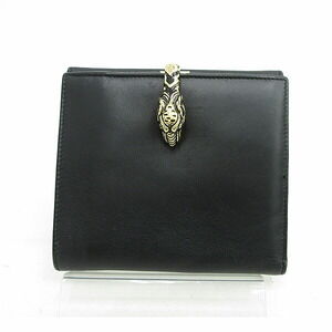 Gucci Tiger Head Bifold Wallet Black Leather
